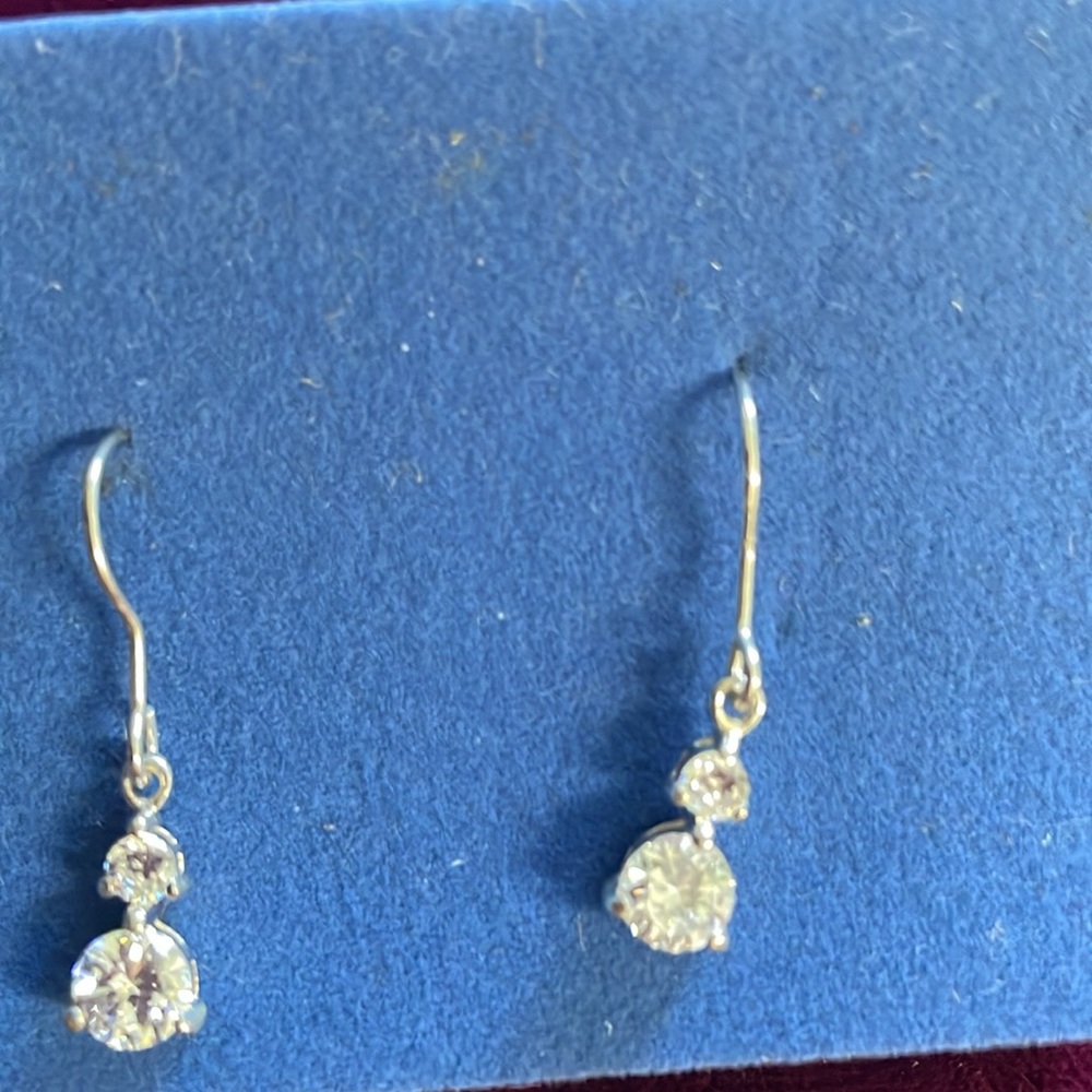 Dangling Silver Earrings with Cubic Zirconia, Drop Earrings, Minimalist Style‎ - Picture 2 of 7